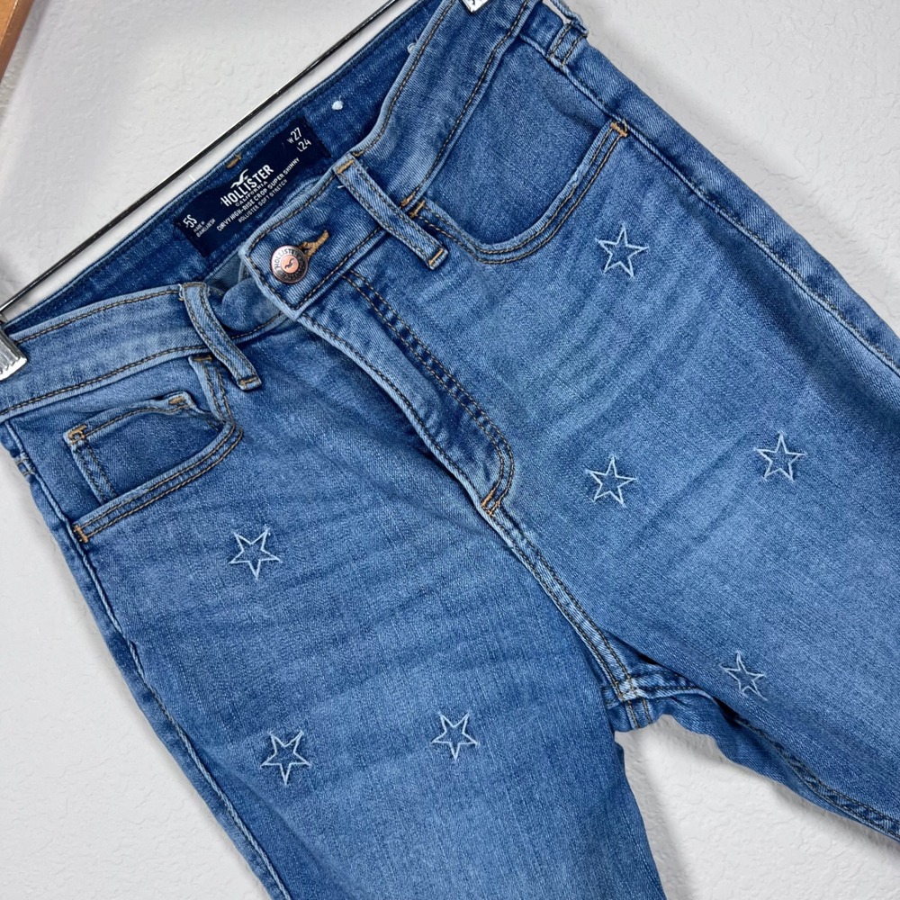 Hollister Curvy High-Rise Crop Super Skinny Star Embroidered Jeans W27 L24